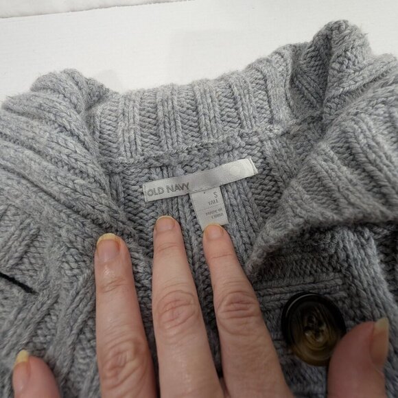 Old Navy Shawl Collar Cable Knit Lambs Wool Angora Rabbit Hair Gray Cardigan S - Picture 5 of 7